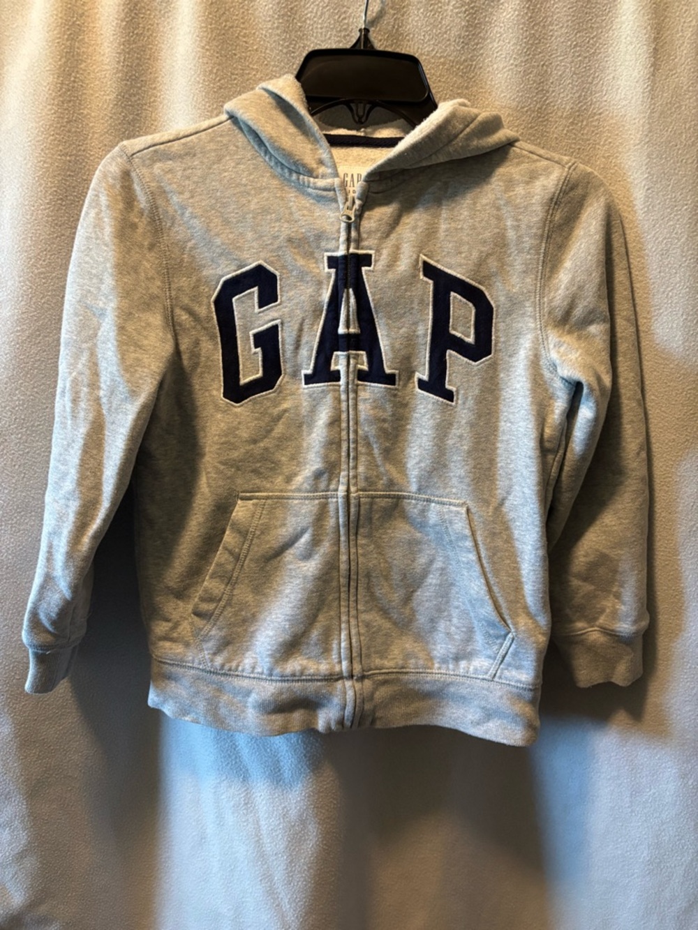 GAP Kids Heather Gray Zip Hoodie with Navy Logo
